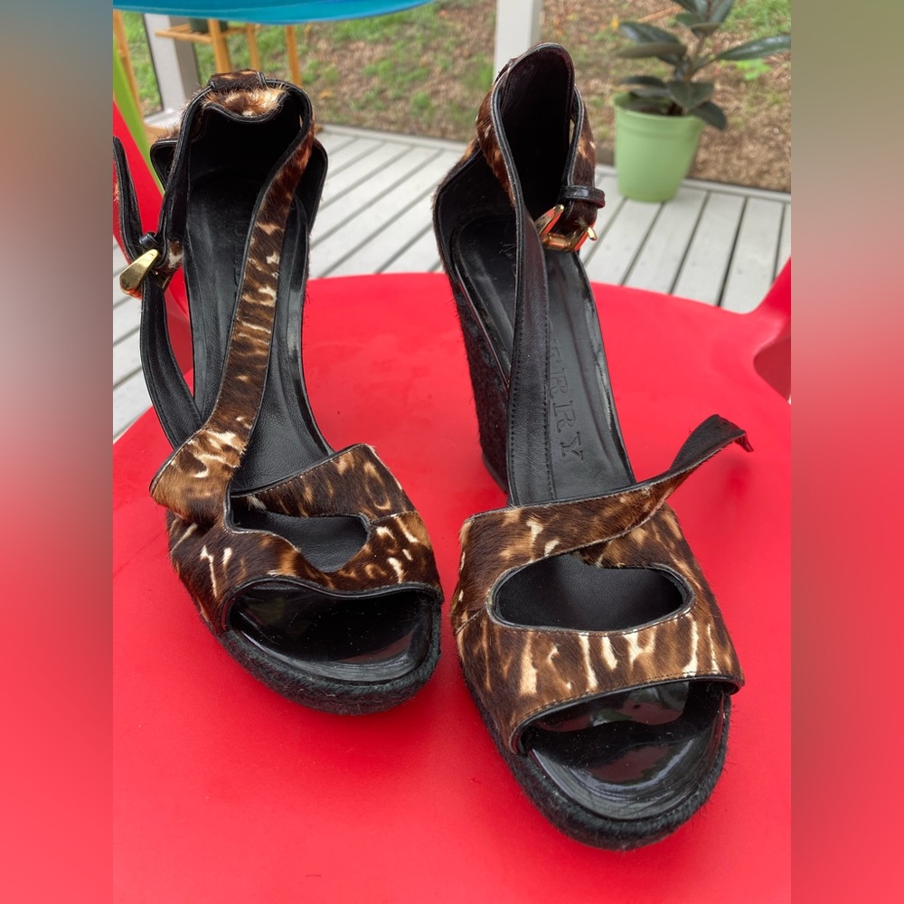 * Burberry shoes * Authentic leather Burberry wedge heel sandals,